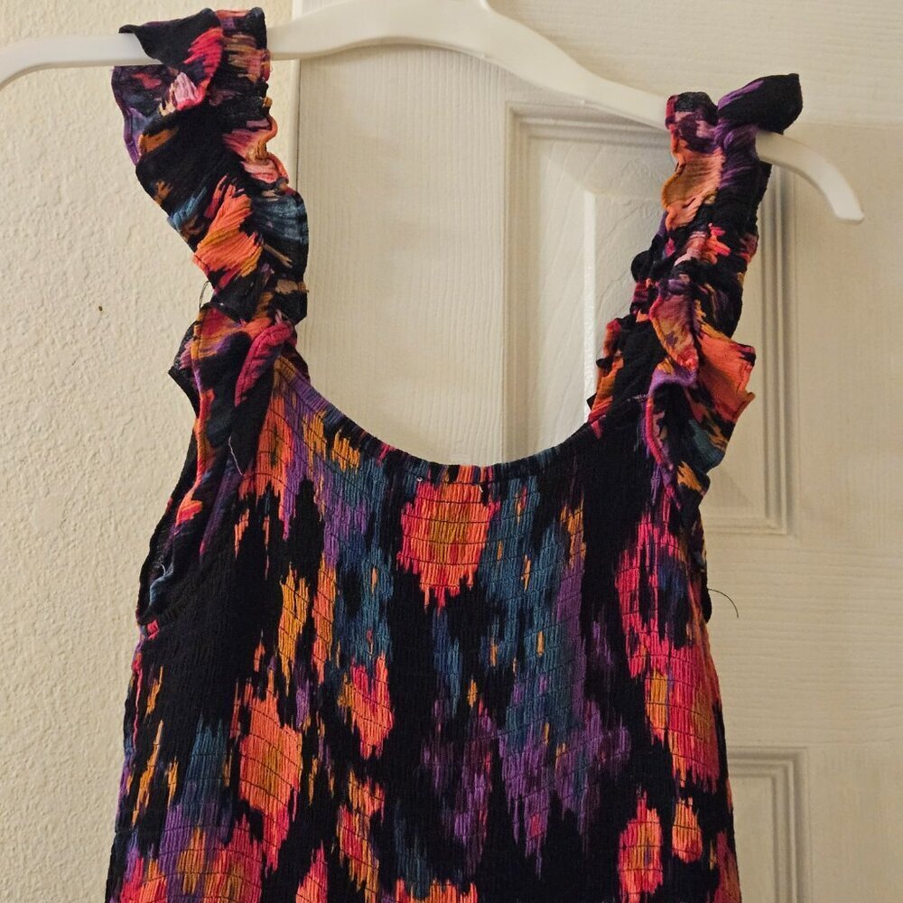 Boho prairie tier ruffle multicolor Vacay Resort Cottagecore Beach maxi dress L - Picture 10 of 15
